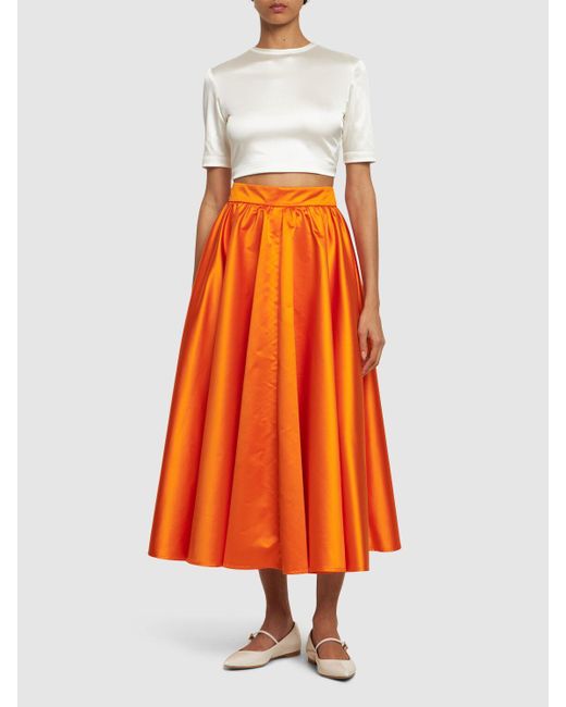 Patou Orange Pleated Satin Duchesse Long Skirt