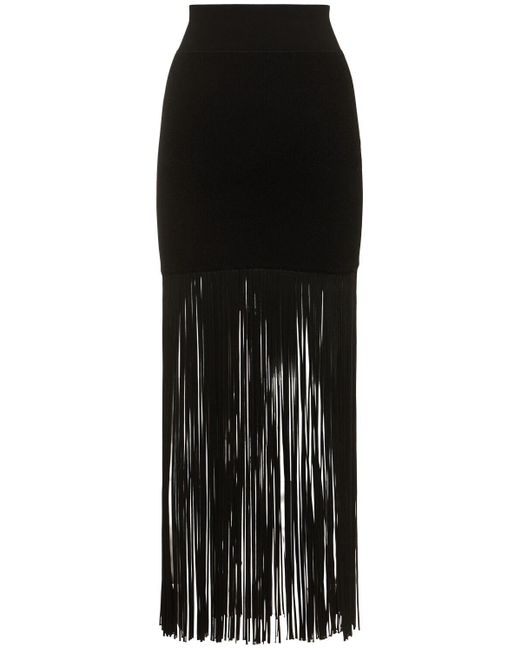 Falda larga de punto con flecos Galvan de color Black