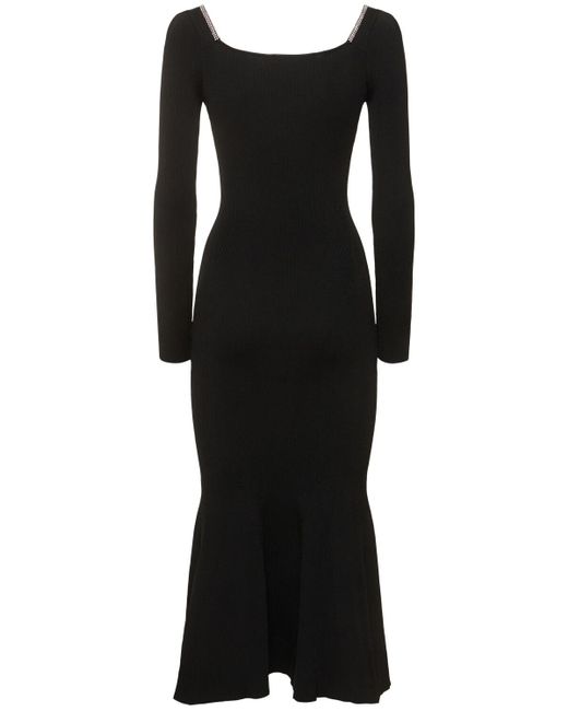 Self-Portrait Black Diamante Viscose Knit Midi Dress