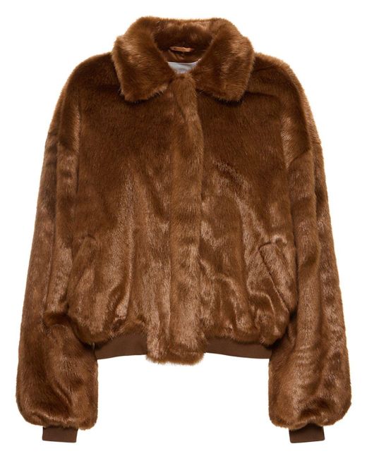 Frankie Shop Brown Pam Faux Fur Bomber Jacket