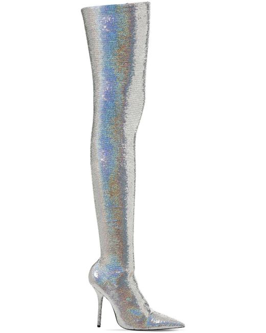 Balenciaga Metallic 80mm Knife Glitter Thigh High Boots