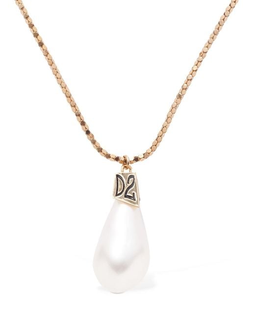 DSquared² Metallic Faux Pearl Charm Necklace
