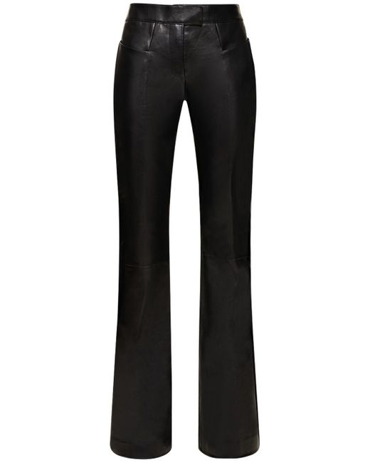 Tom Ford Flared Low Rise Leather Pants in Black | Lyst