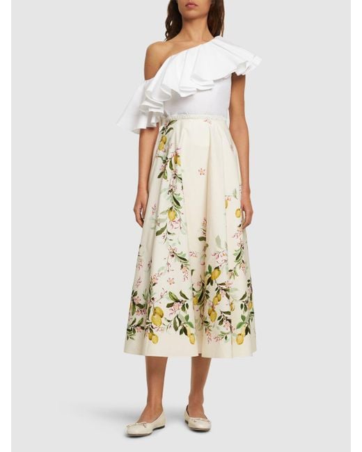 Giambattista Valli Natural Printed Cotton Poplin Long Skirt