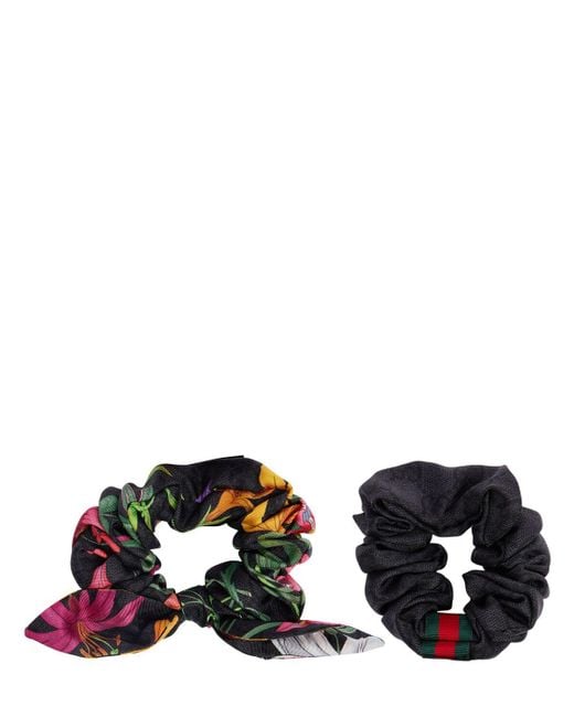 Set de 2 scrunchies de seda Gucci de color Black