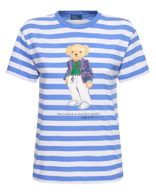 Polo Ralph Lauren Blue Gestreiftes Baumwoll-t-shirt "riviera Bear"