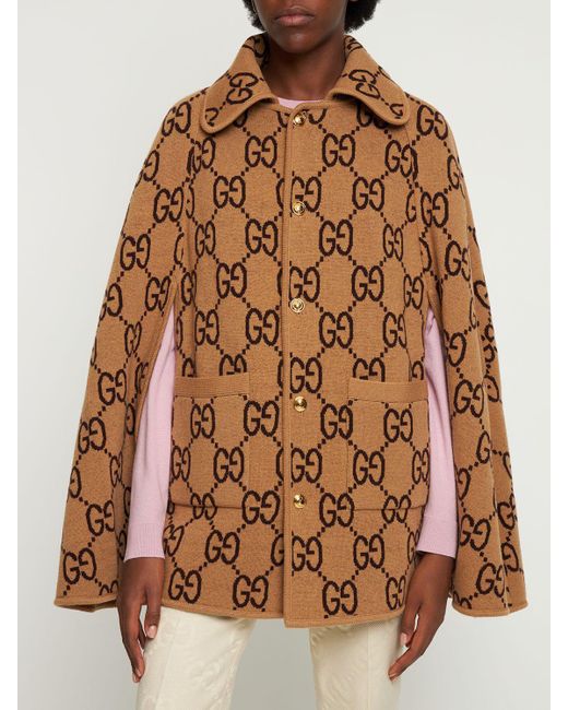 Gucci Brown Love Parade Reversible Jacquard-knit Wool-blend Cape