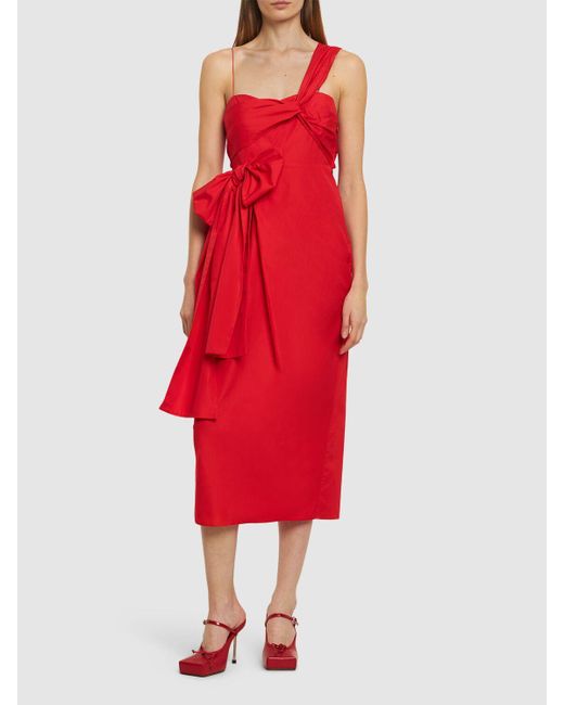 CECILIE BAHNSEN Red Valentina One Shoulder Cotton Midi Dress