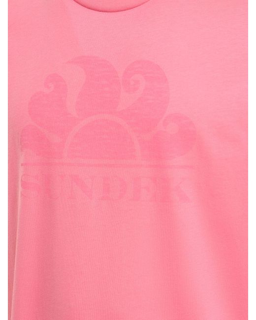 T-shirt in jersey di cotone con logo di Sundek in Pink da Uomo
