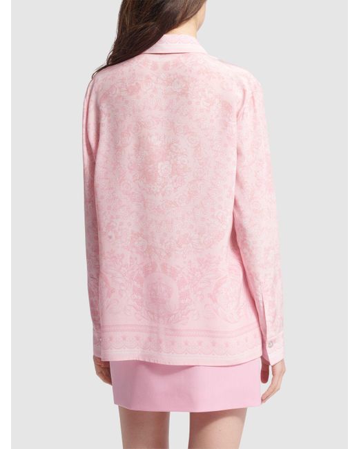 Versace Pink Barocco Print Silk Twill Formal Shirt