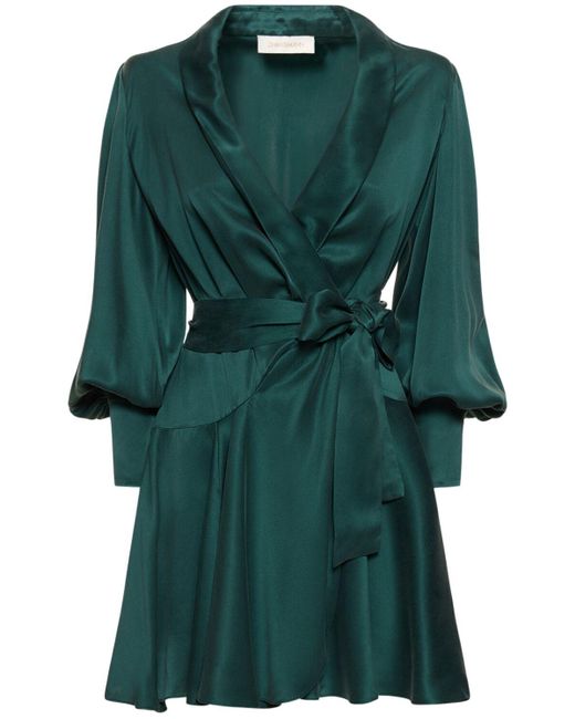 Zimmermann Green Silk Mini Wrap Dress