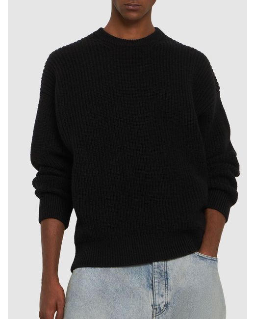 MARINE SERRE Black Fluffy Moon Wool Knit Crewneck Sweater for men