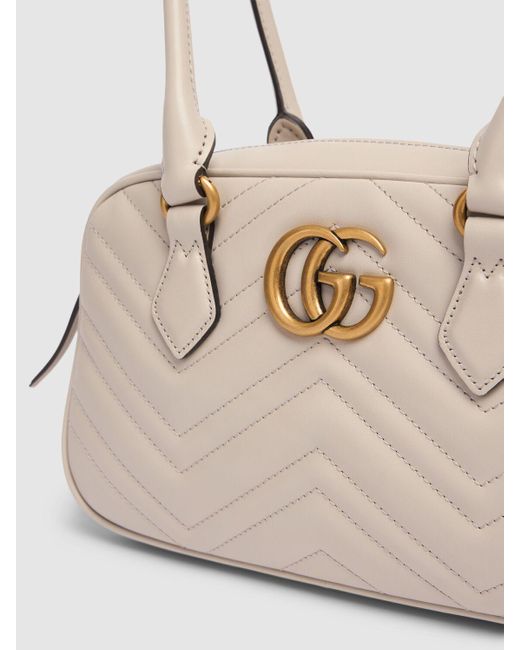 Gucci Natural Small gg Marmont Leather Top Handle Bag