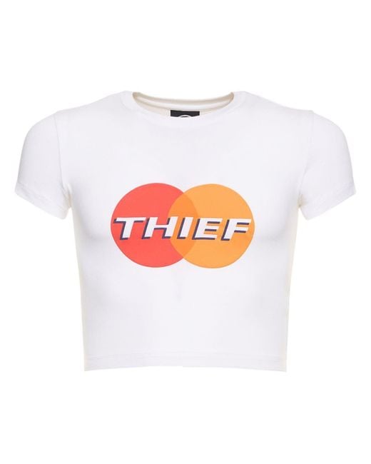 Mowalola White Thief Print Stretch Viscose Baby T-shirt for men