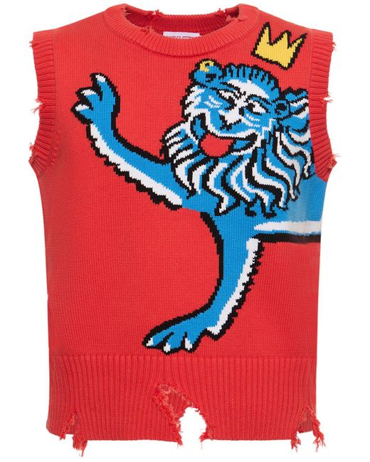 Charles Jeffrey Red Graphic Slash Lion Print Vest for men