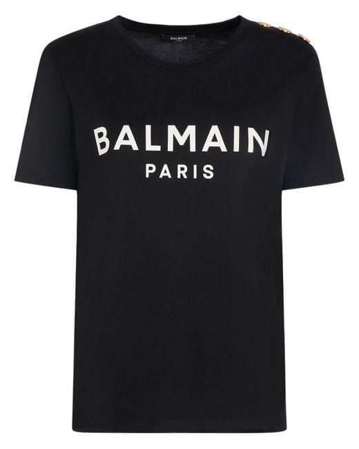 Balmain Black T-shirt Aus Baumwolle Mit Logodruck
