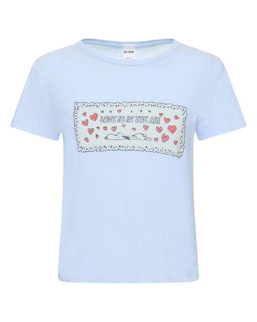 Re/done Blue Classic Snoopy Love Cotton T-Shirt