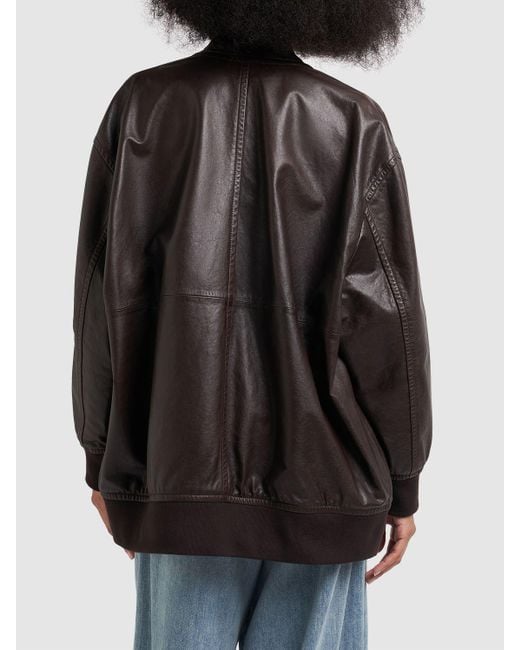 Weekend by Maxmara Brown Cursore Zip-Up Leather Jacket