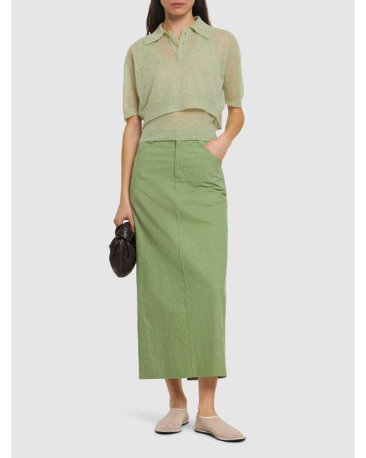 Auralee Green Cotton Canvas Midi Skirt