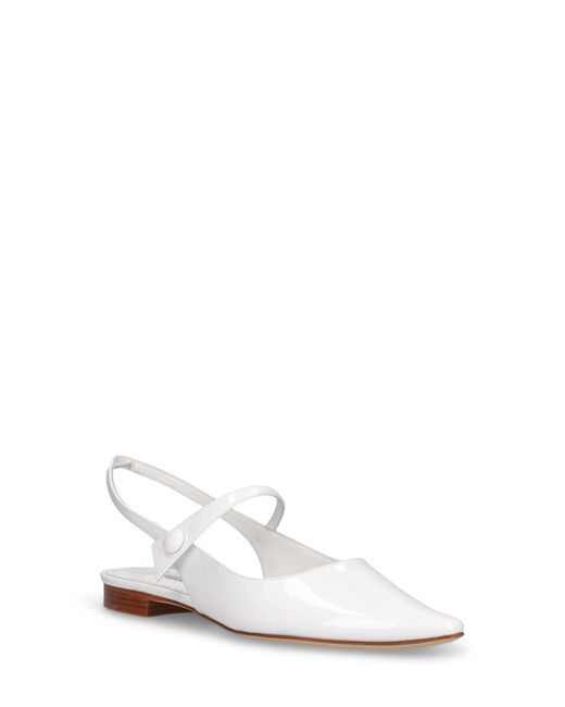 Manolo Blahnik White 10mm Didionflat Patent Leather Flats