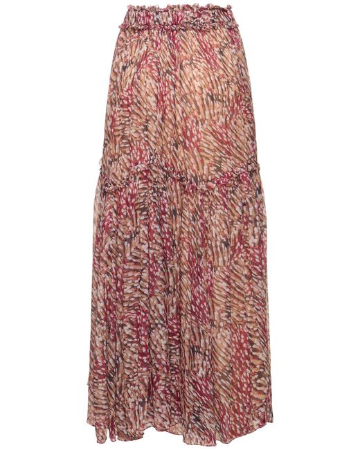 Isabel Marant Red Veronique Printed Viscose Long Skirt
