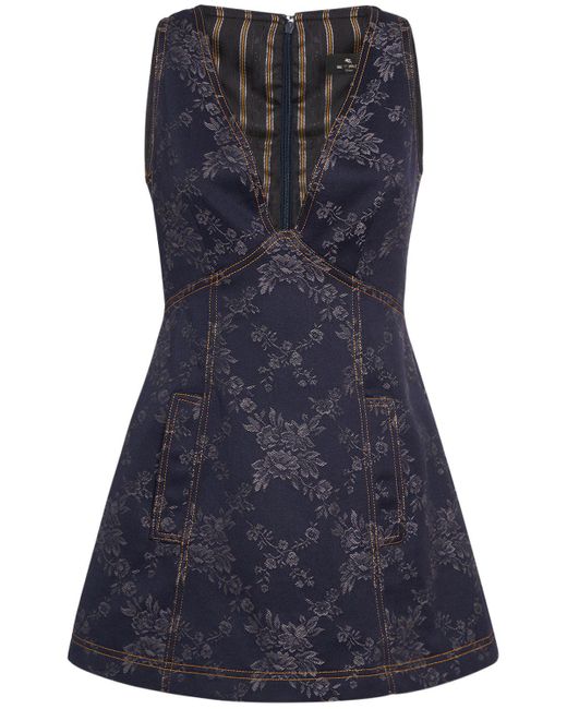 Etro Blue Ärmelloses Minikleid Aus Jacquard