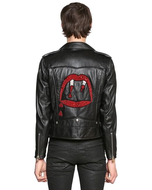 Saint Laurent Black Blood Luster Leather Biker Jacket for men