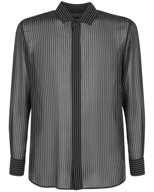 Saint Laurent Black Pinstripe Silk Georgette Shirt for men