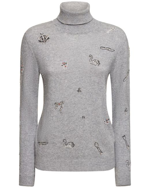 MSGM Gray Bestickter Strickpullover