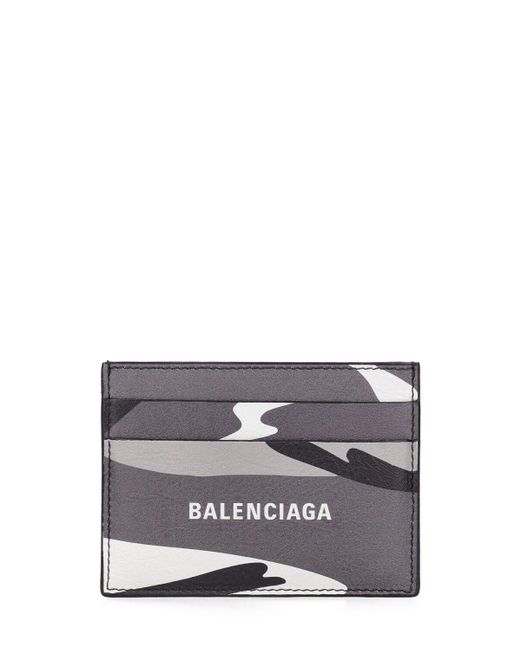 Balenciaga Gray Camo Printed Leather Card Holder for men