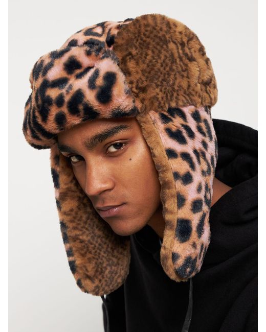 Kangol Wild Leopard Print Faux Fur Trapper Hat in Brown for Men Lyst UK