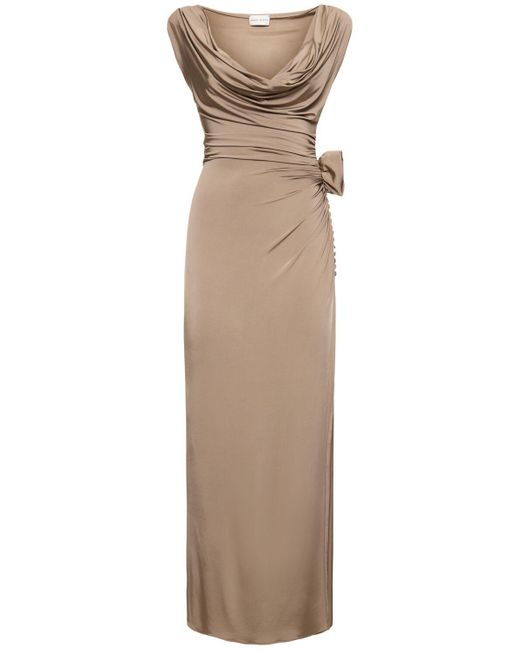 Magda Butrym Natural Draped Viscose Jersey Midi Dress W/rose