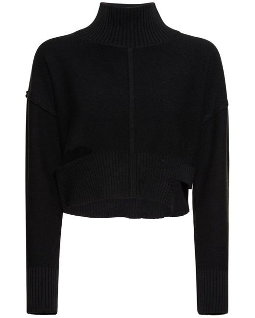 MM6 by Maison Martin Margiela Black Distressed Cotton & Wool Sweater