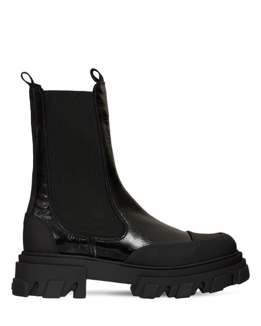 Ganni 45mm Naplack Leather Combat Boots in Black - Lyst