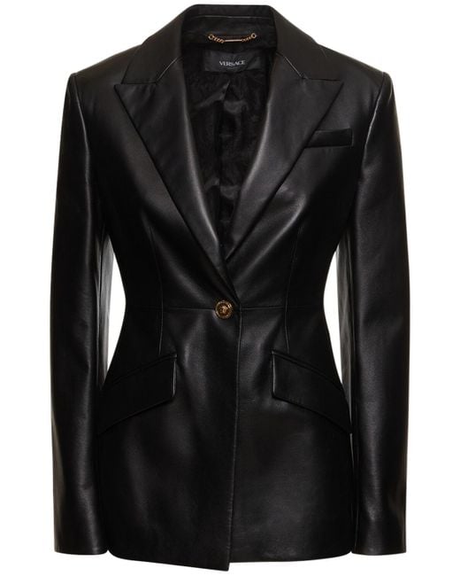Veste en cuir nappa à boutonnage simple Versace en coloris Black