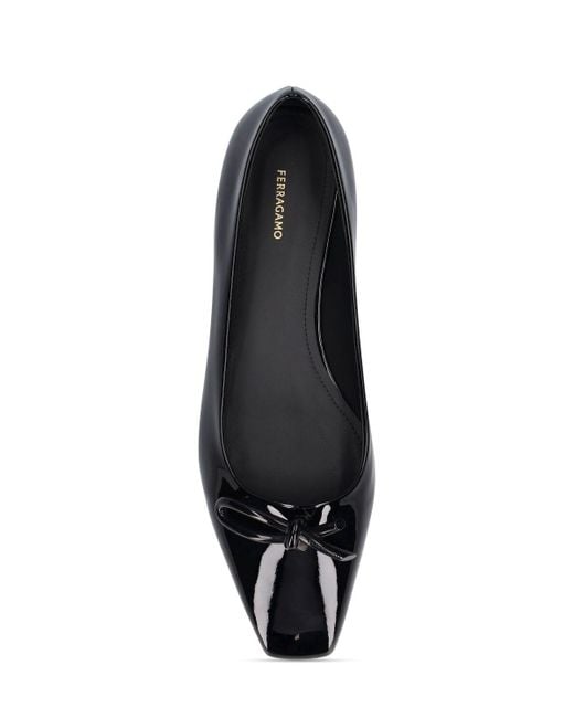 Ferragamo Black Annie Patent Leather Ballerina Flats