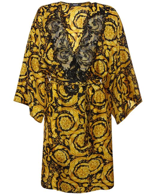 Versace Yellow Barocco Printed Silk Twill Mini Dress
