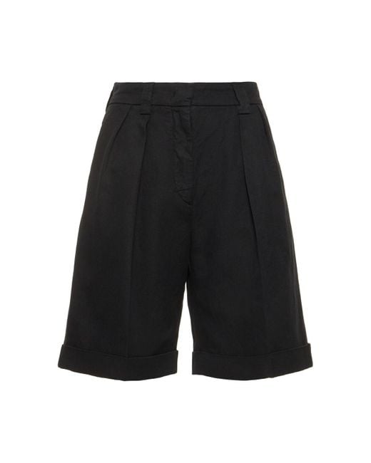 Aspesi Black Cotton Gabardine Knee Length Shorts