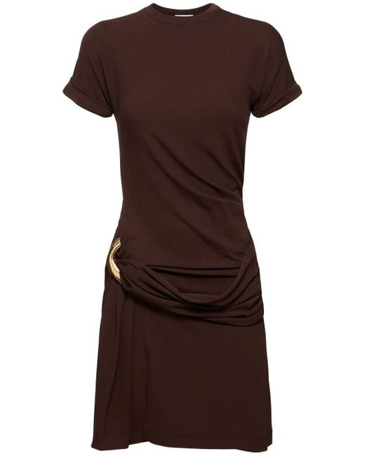 Ferragamo Brown Draped Viscose Blend Jersey Mini Dress