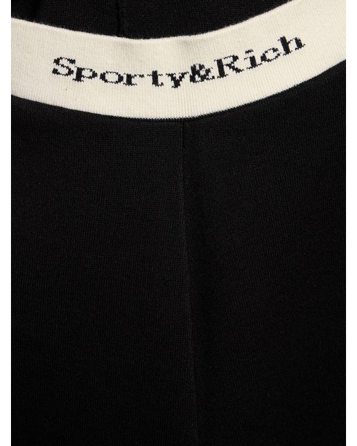 Sporty & Rich Black Gerippte Leggings Mit Serif-logo Und Hohem Bund