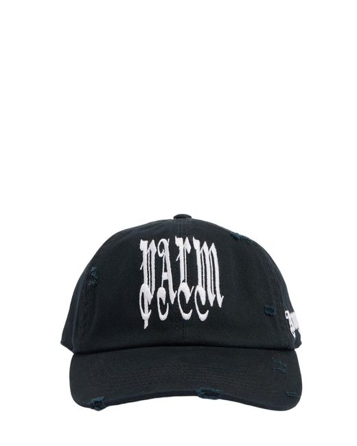 Palm Angels Black Gothic Logo Cotton Cap for men