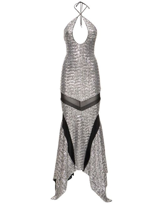 The Attico Gray Saskia Sequined Long Dress