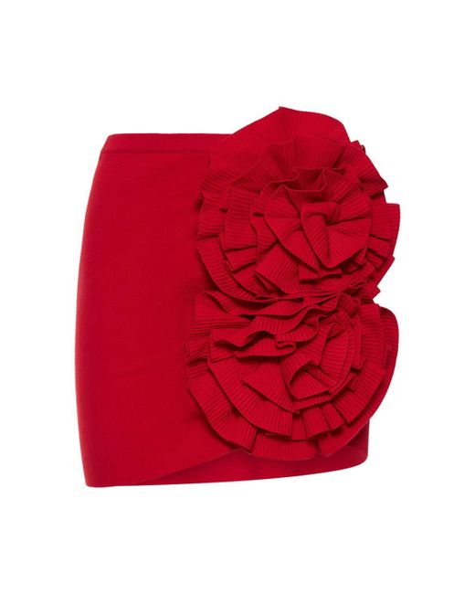 Magda Butrym Red Knit Mini Skirt 3d W/ Flowers