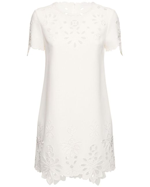 Ermanno Scervino White Embroidered Cady Short Sleeve Mini Dress