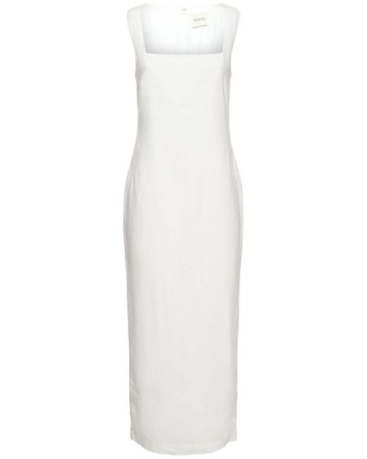 Posse White Alice Linen Midi Dress