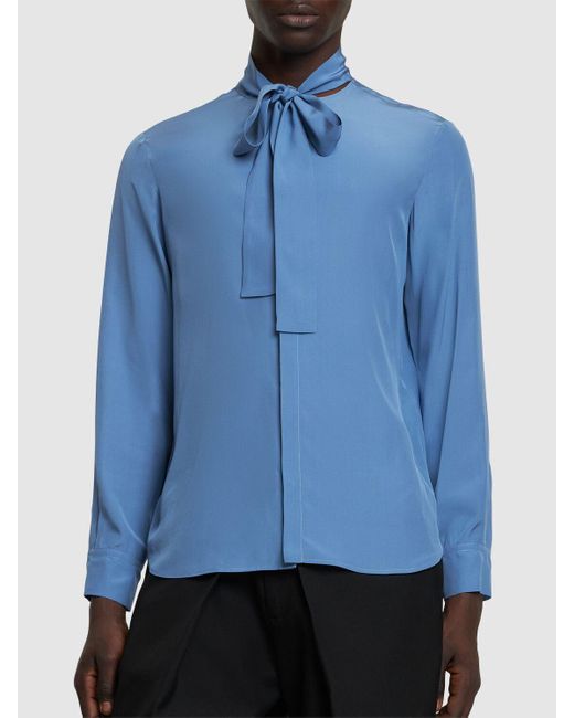 Valentino Hemd Aus Seidenkrepp Mit Schleifenkragen in Blue für Herren