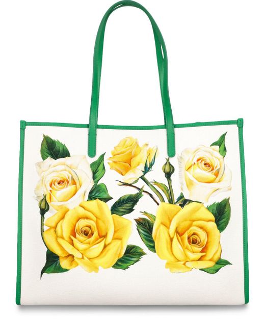 Dolce & Gabbana Yellow Floral-Print Large Tote Bag