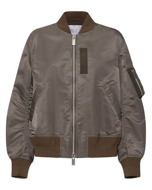 Sacai Brown Bomberjacke Aus Nylon Mit Reissverschluss