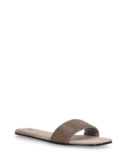 Brunello Cucinelli Gray 5Mm Suede Slide Sandals