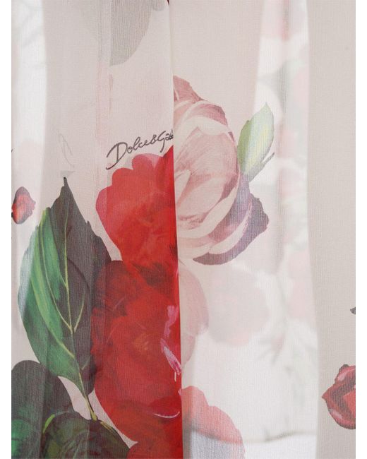 Dolce & Gabbana Red Flower Print Chiffon Midi Skirt